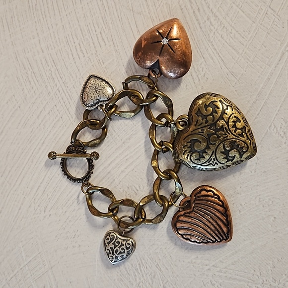 2  loaded charm bracelets vintage and new nature themed hearts earth tones - Picture 4 of 8